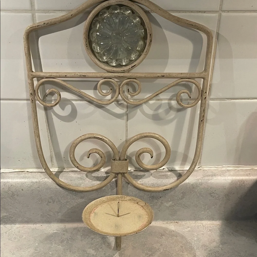 Wrought Iron Wall Sconce with Glass Accent
